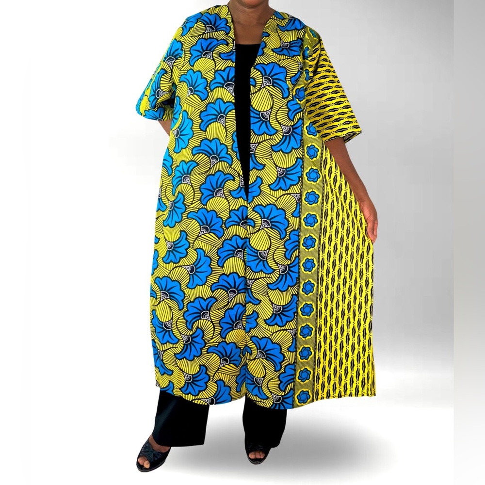 Handmade Multicolor Cotton Maxi Oversized Beaded Open Back Cardigan